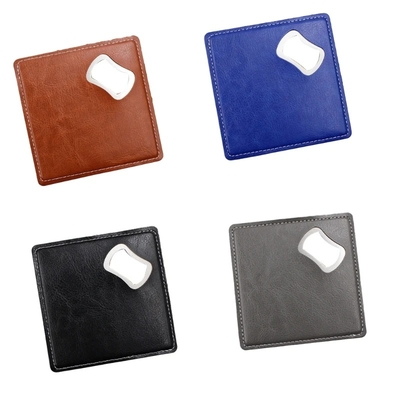 Small Presents Wedding Favors Square Pu Leathers Coaster Set Custom Beer Bottle Openers Tool