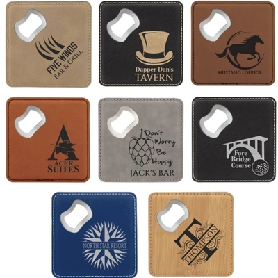 Small Presents Wedding Favors Square Pu Leathers Coaster Set Custom Beer Bottle Openers Tool
