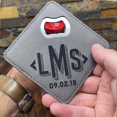 Small Presents Wedding Favors Square Pu Leathers Coaster Set Custom Beer Bottle Openers Tool